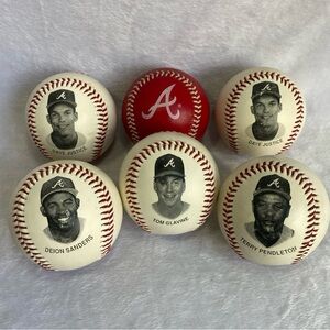 6 Vintage 1993 Atlanta Braves Photo Baseballs Justice Sanders Pendleton Glavine
